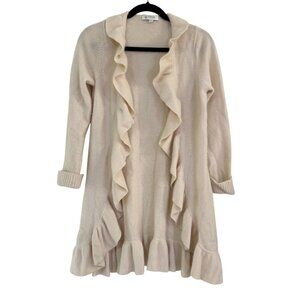 Kinross 100% Cashmere Ruffle Open Front Cardigan Sweater Coat‎ – Cream Size S